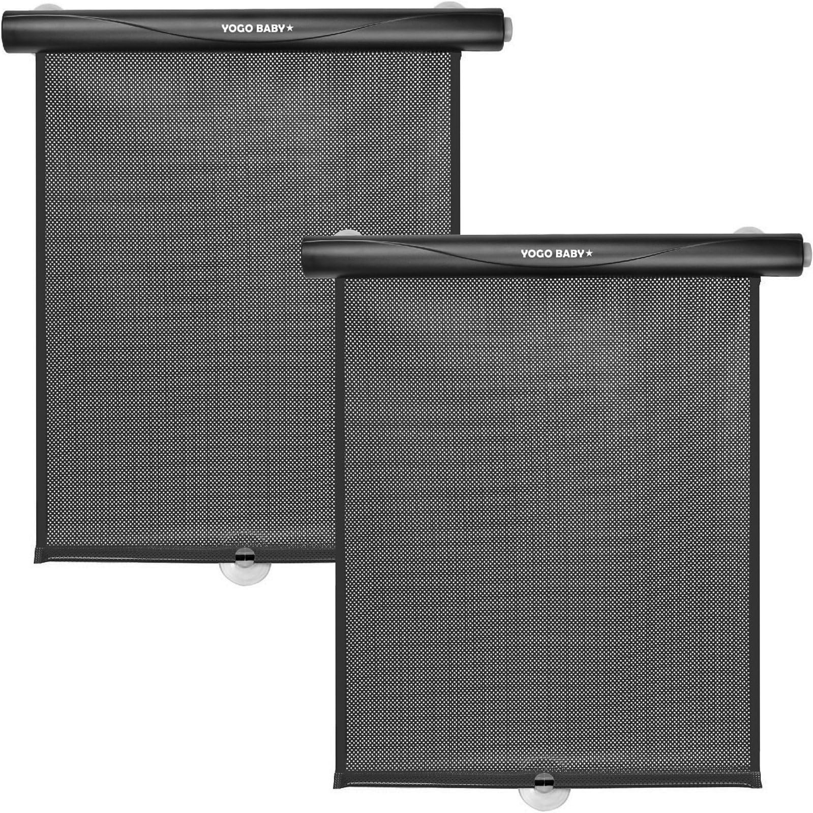 Car Roller Sunshade Deluxe Set of 2 Black Retractable Car Window Sunshade Blocks Sun and Keeps Car Cool for Babies and Kids