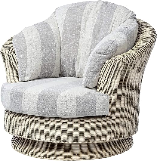 Desser Swivel Chair Living Room Conservatory Furniture Circular Natural Cane Rattan Armchair In Natural Wash 360 Rotate With Uk Made Cushions In Athena Stripe H82cm X W98cm X D84cm