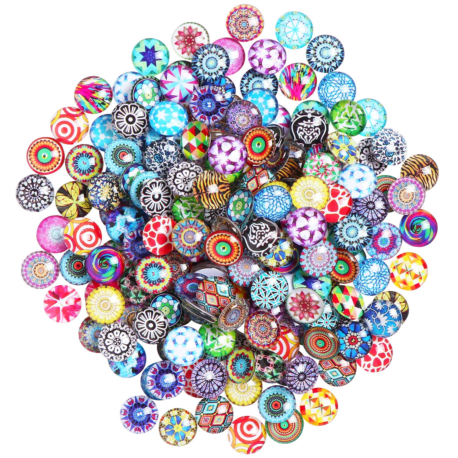 Coolty 200pcs 12mm Cabochons Mosaic Tiles Half Round Glass Dome Cabochons Tiles for Photo Jewelry Making Crafts, Floral Pattern