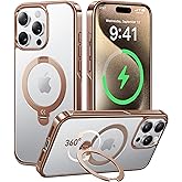 CASEKOO Desert Titanium for iPhone 15 Pro Max Case with 360° Spin Magnetic Stand [Compatible with Magsafe][16FT Military Protection] Slim Polished Frame Titanium Alloy Sturdy Stand 6.7'', Rose Gold