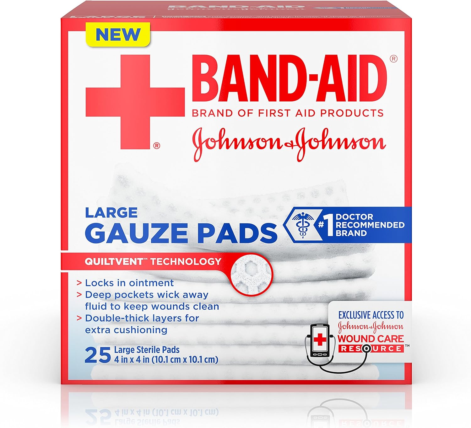 Band-Aid Brand Cushion Care Sterile Gauze Pads for Protection of Minor Cut, Scrapes & Burns, Non-Adhesive & Wound Care Dressing Pads, Large Size, 4 inches x 4 inches, 25 ct: Health & Personal Care