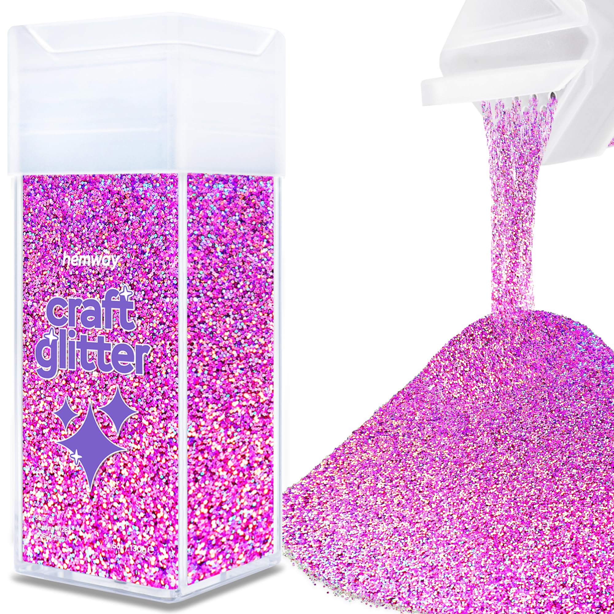 Hemway Glitter Shaker Pink Holographic 110g Ultrafine, Craft Glitter Shaker for Resin & Epoxy Crafts, Christmas Art Supplies, Nail, Body, Face, Eye, Festival, Crafting, Slime, Sparkle