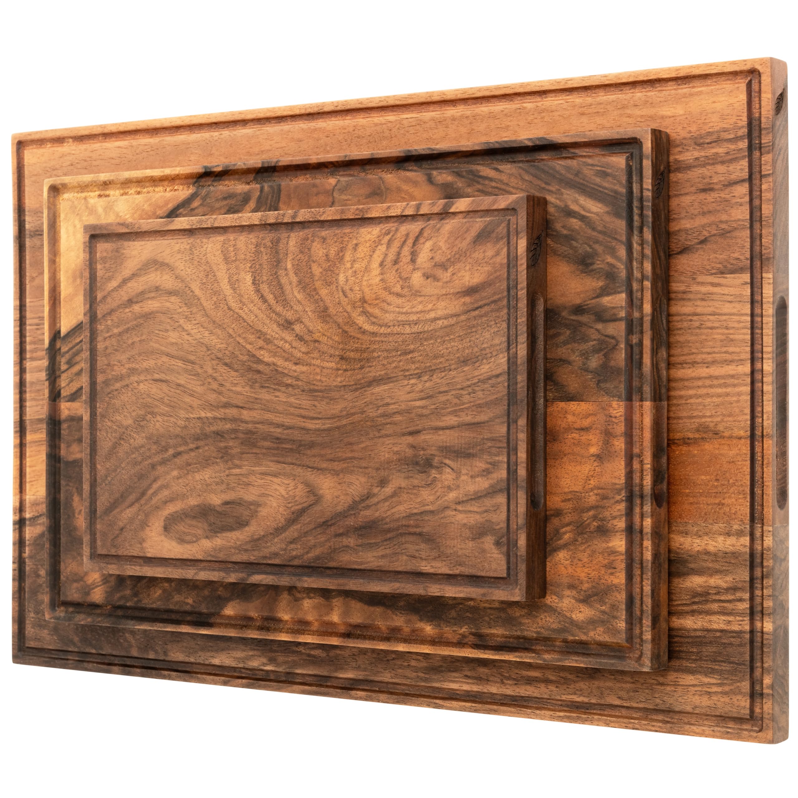 Photo 1 of (ONLY 2) ***STOCK PHOTO REFERENCE ONLY***Walnut Wood Cutting Boards Set – Non Toxic, Solid Wood Cutting Board with Juice Groove - Wooden Charcuterie Boards for Serving Food - Wooden Chopping Board Set – Premium Dark Hardwood – Wedding Gifts