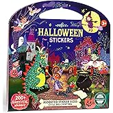 eeBoo: Halloween Shiny Foil Sticker Book – 200+ Rainbow Foil Stickers in 3 Sizes, Carry Handle, Spooky Cute Holiday Designs, Kids Art & Craft Supplies