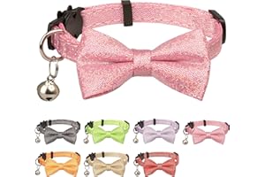 Gyapet Cat Collar with Bow Sparkly Cats Kitten Bell Party Bling Wedding Christmas 7-11in Girl Boy Romantic Pink