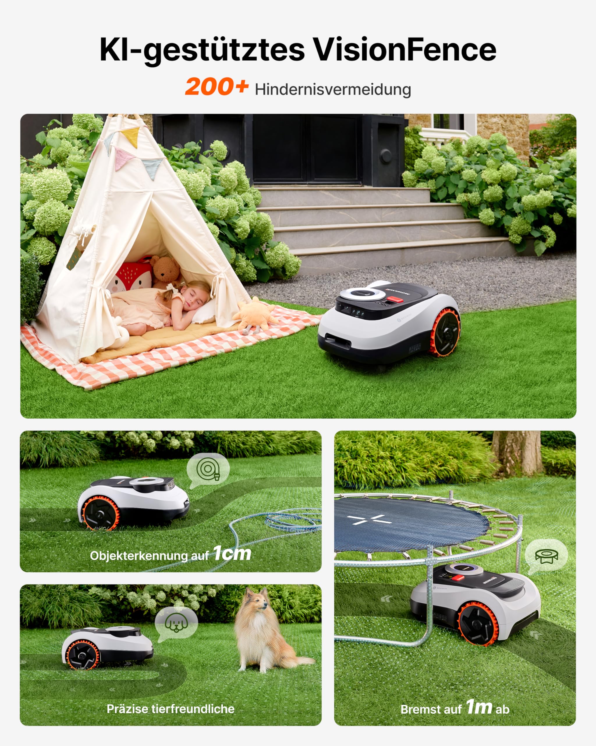 Segway Navimow i208 LiDAR Mähroboter ohne Begrenzungskabel für 800 m² mit Garage M, Geländereifen für Hänge bis 45% Neigung, LiDAR und Vision Dual System, EIN-TIPP-Kartieren (Getrennt versandt Werden) 5