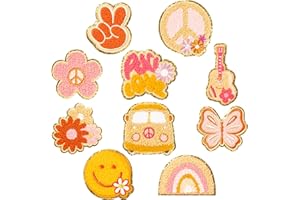 X1ZUUE 10Pcs Retro Chenille Iron on Patches, Kids Iron on Knee Patches Boho Repair Patches Kit Embroidered Patches Sew on Embroidered Applique DIY Accessory for Backpack Clothes Dress Pants Hats Jeans