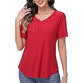 Iysogha Womens T Shirts Short Sleeve V Neck Casual Summer Tops Loose Fit Basic Tees with Curved Hem