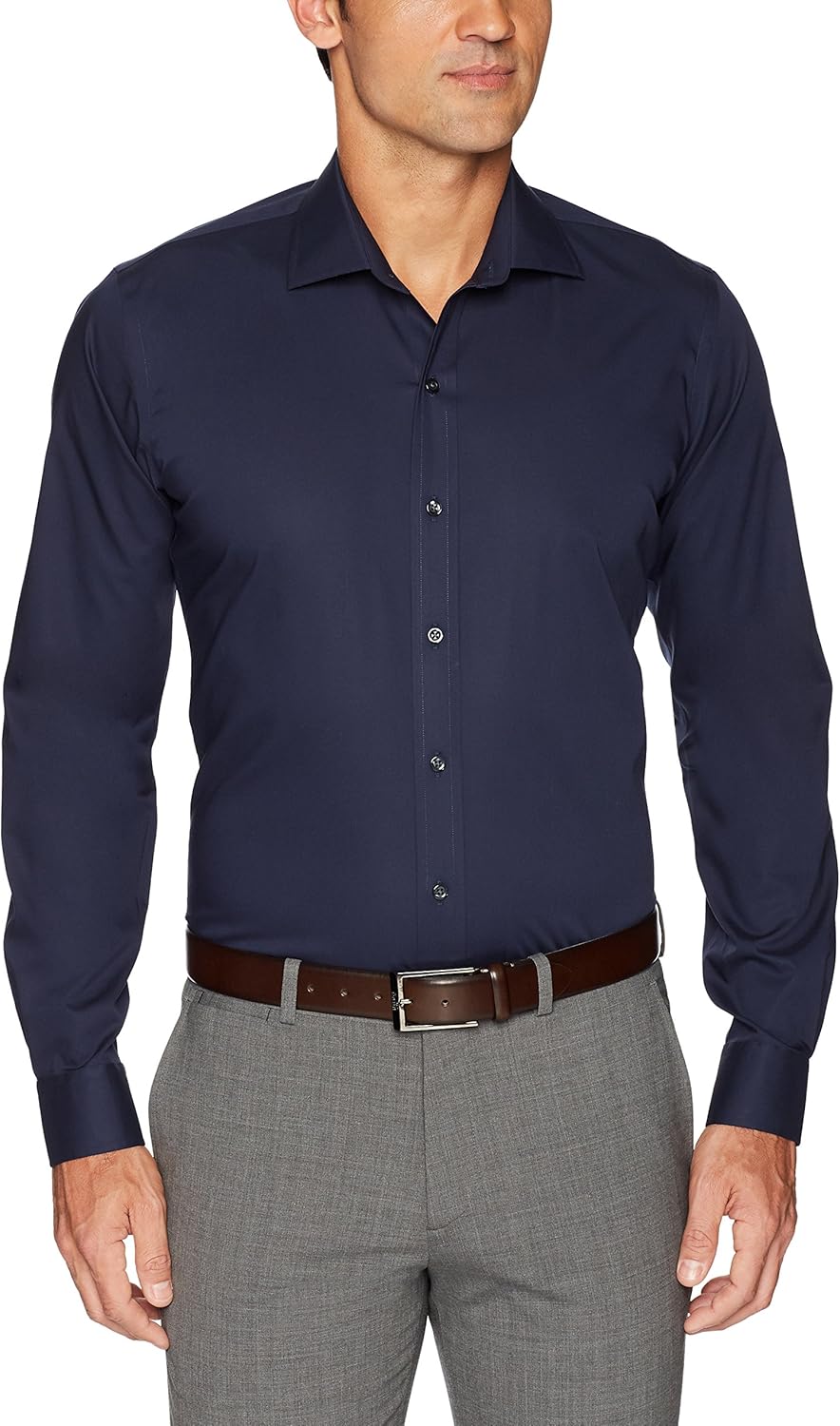  Brand - Buttoned Down Men's Slim Fit Stretch Poplin Dress Shirt, Supima Cotton Non-Iron, Spread-Collar: Clothing