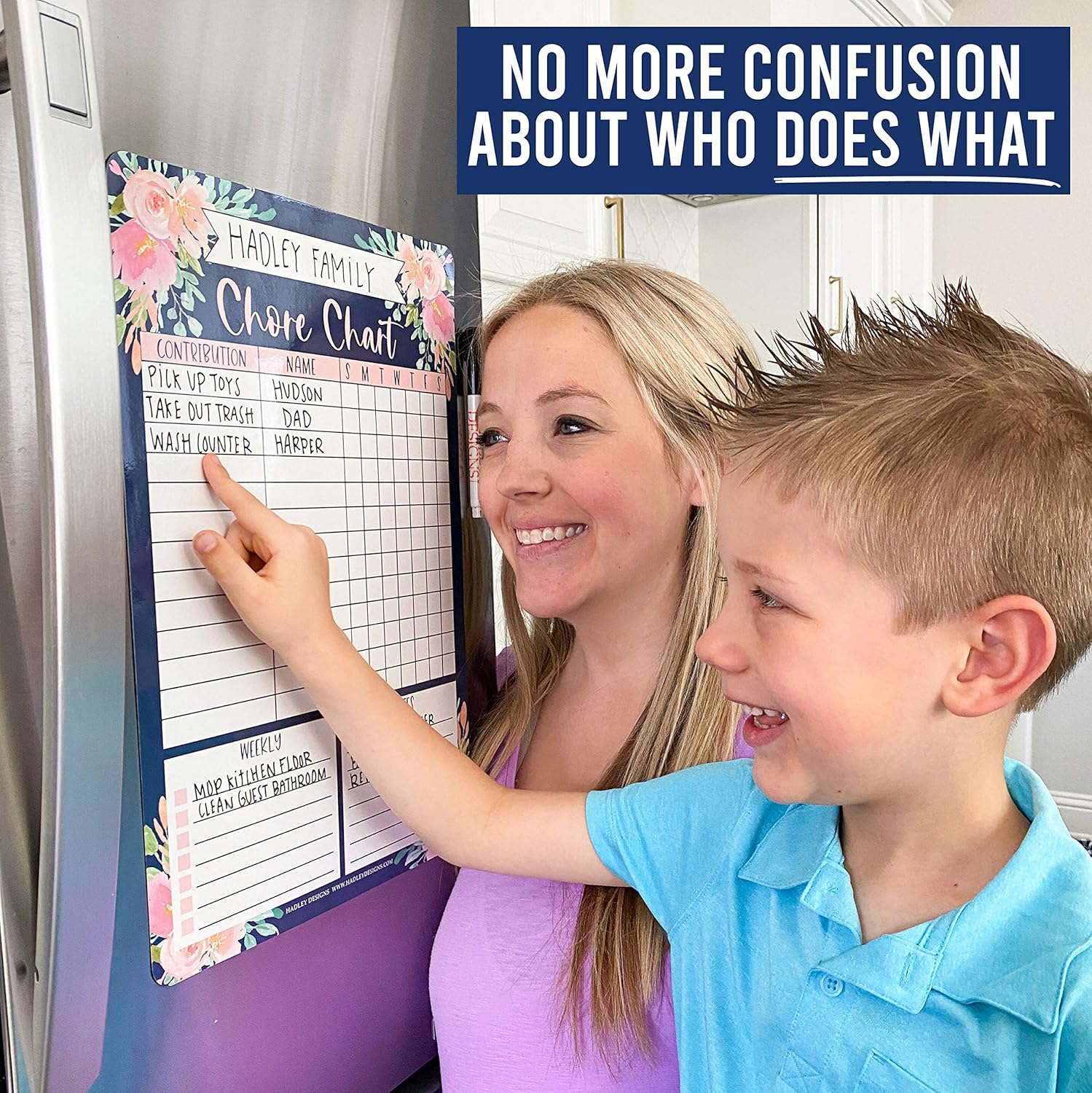 Navy Floral Family Chore Chart for Adults, Magnetic Chore Chart for Teens, Kids Reward Chart for Toddlers at Home, Pink Chore Reward Chart System for Kids, My Magnetic Responsibility Chart for Kids : Office Products