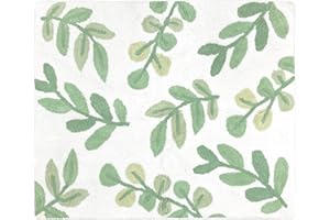 Sweet Jojo Designs Floral Leaf Accent Floor Rug or Bath Mat - Green and White Boho Botanical Woodland Tropical Garden Leaves Nature