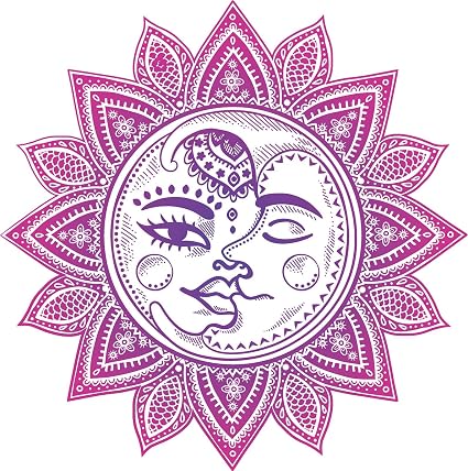 Amazon Com Pretty Pink Mandala Flower With Boho Sun Moon Cartoon