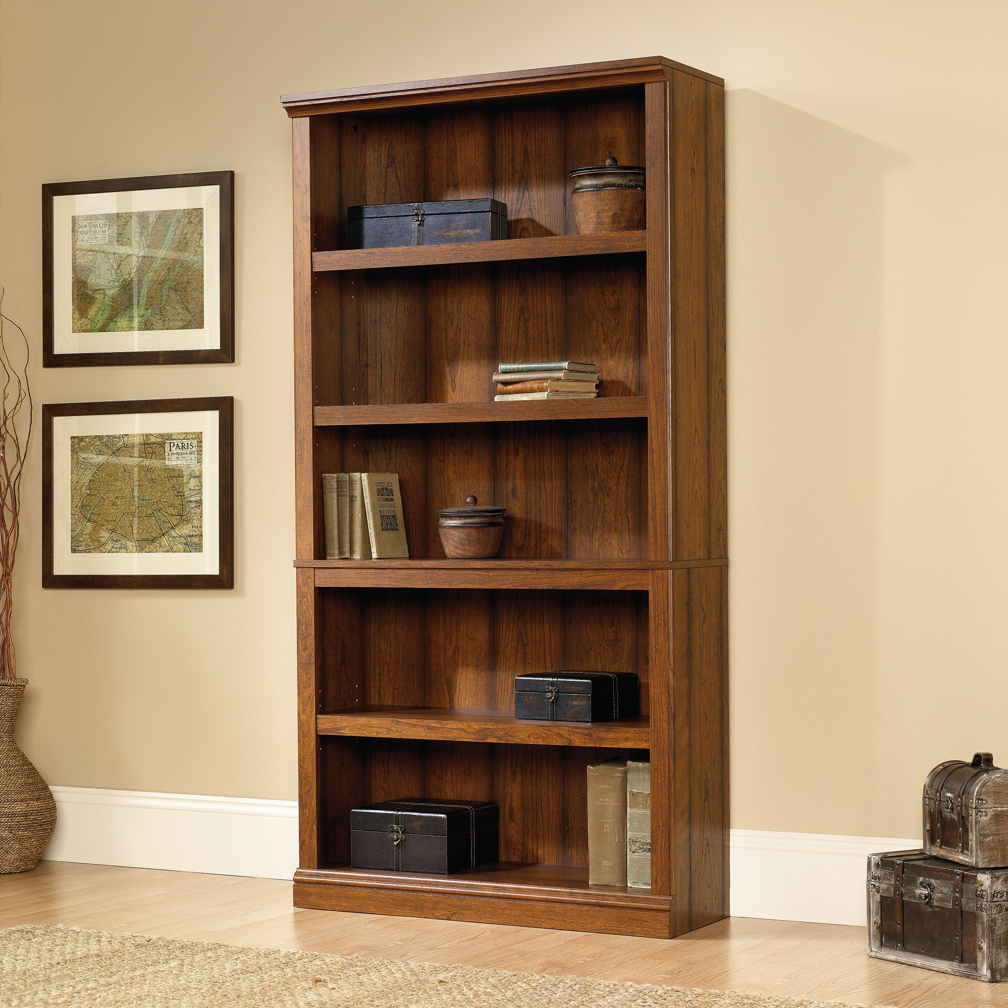 Sauder 414356 Miscellaneous Storage 5-Shelf Bookcase L: 35.28" x W: 13.23" x H: 69.76" Washington Cherry finish