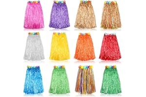Hajoyful Grass Skirt Hawaiian Luau Hula Skirts Party Decorations Favors Supplies Grass Skirts for Adult Elastic Hibiscus Flowers Tropical Skirt, Party, Birthday, Celebration 60CM 12Pack Multicolored