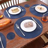 Pauwer Round Placemats and Coasters Set of 6 Navy Non Slip Heat Resistant view 8