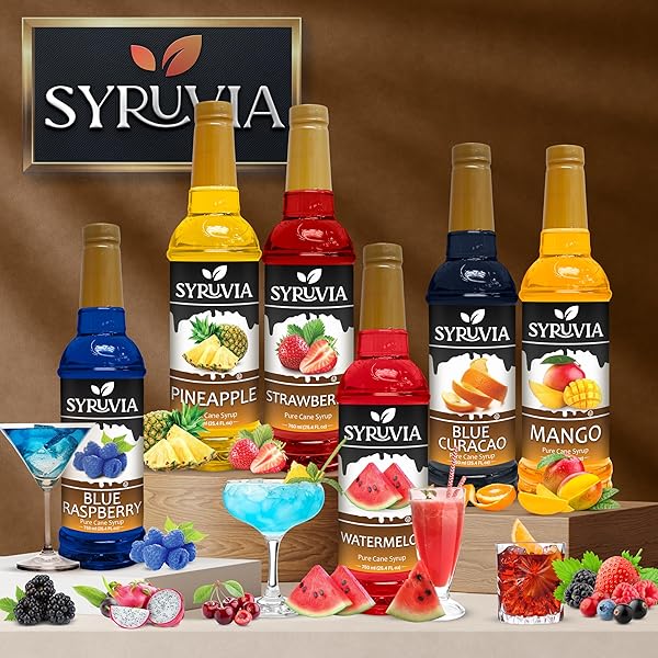 SYRUVIA STRAWBERRY SYRUP, FLAVORED SYRUP FOR DRINKS, COCKTAILS, LEMONADES, ICED TEAS, AND DESSERTS – 25.4 FL OZ