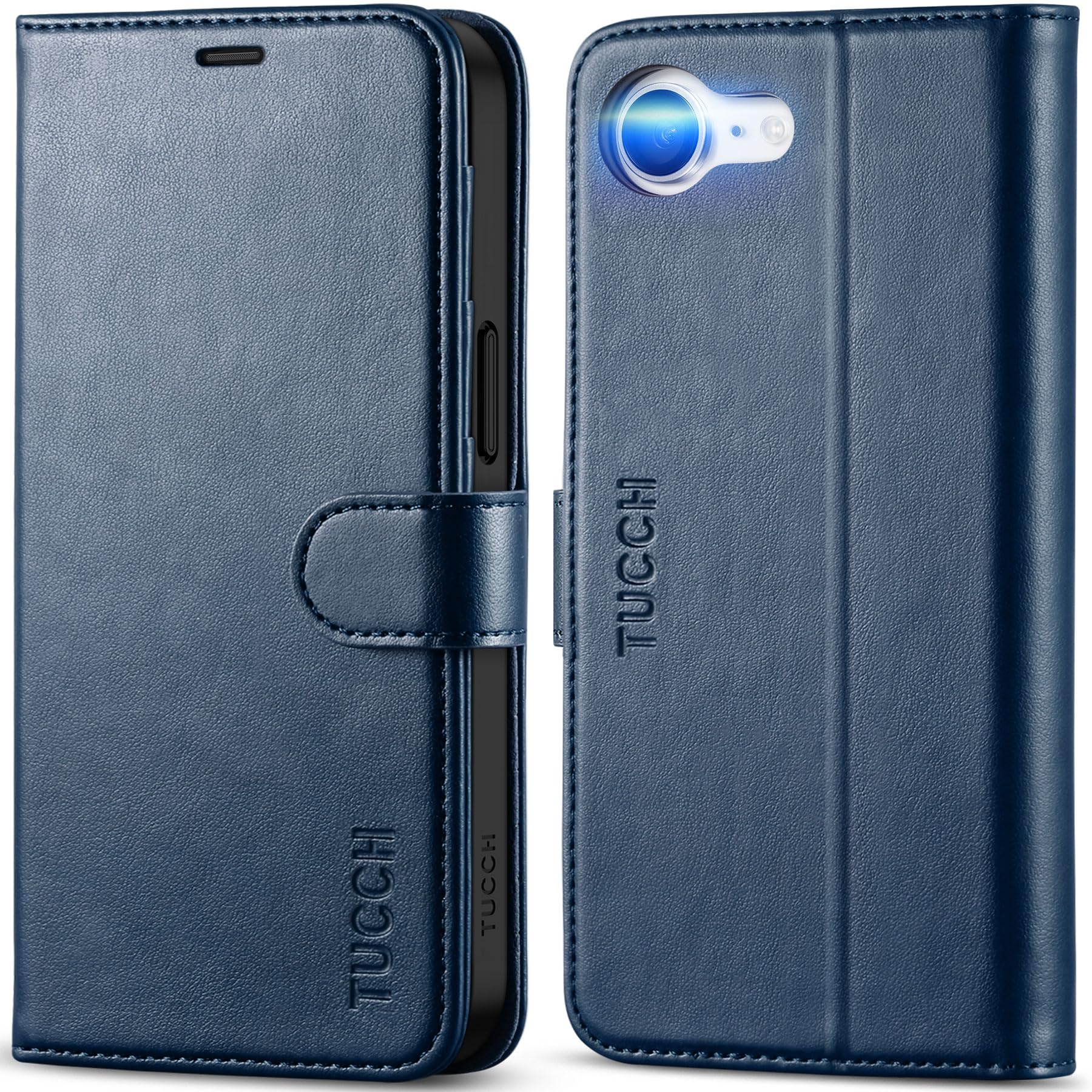 Photo 1 of TUCCH Wallet Case for iPhone 16e, TPU Shockproof Inner Shell Kickstand PU Leather [RFID Blocking] 4 Card Holder Magnetic Stand Protective Cover Compatible with iPhone 16e 6.1", Dark Blue