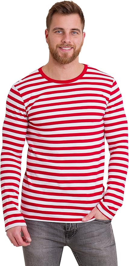 red and blue striped long sleeve shirt
