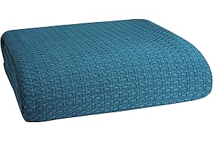 BELIZZI HOME Elvana Home 100% Cotton Bed Blanket, Breathable Bed Blanket Twin Size, Cotton Thermal Blankets Twin, Perfect for Layering Any Bed for All Season, Teal Green