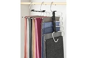 MORALVE Pants Hangers Space Saving - 2 Pack - Non-Slip Multi-Layer Space Saving Hangers - Multifunctional Clothing Rack for C