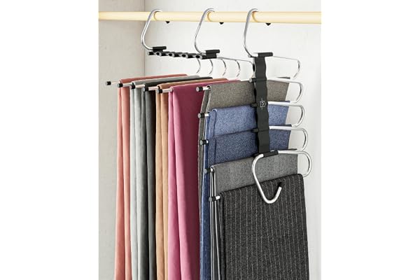 MORALVE Pants Hangers Space Saving - 2 Pack - Non-Slip Multi-Layer Space Saving Hangers - Multifunctional Clothing Rack for C