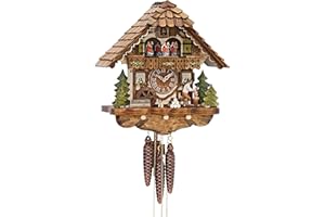 Kammerer Uhren Hekas Cuckoo Clock Black Forest house with moving wood chopper and mill wheel KA 3702