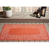 SAFAVIEH Washable Rug Outdoor Courtyard Collection - 2'7" x 5', Terracotta & Beige, Non-Shedding & Easy Cleaning, Ideal for P