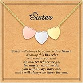 C-leen Sister Heart Necklace Gift for Women - Meaningful Sister Jewelry with Message Card, Silver & Rose Gold Heart Pendant Birthday Valentine’s Day Gift for Her