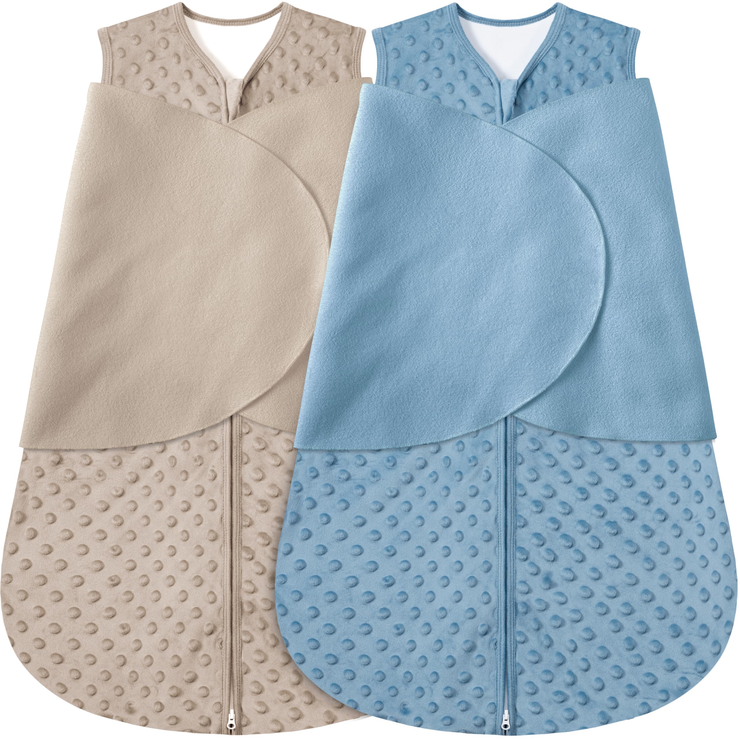 Photo 1 of Fleece Newborn Sleep Sack Baby Swaddle,3-Way Adjustable Wearable Blanket,2 Pack Fleece Swaddling Sleeping Bag TOG 2.0? (Brown & Dark Green, 0-3 Months)
