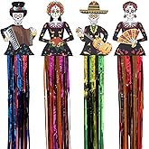 codree 4 PCS Large Day of The Dead Sugar Skull Hanging Decorations-39x8.6 Inch Dia De Los Muertos Hanging Decorations for Day of The Dead Halloween Party Home Outdoor Decor
