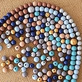 ToBeIT 200pcs Wooden Beads Wood Macrame Bead Farmhouse Colors Round Beads for DIY Craft, Jewelry Making(bluegold-16mm)