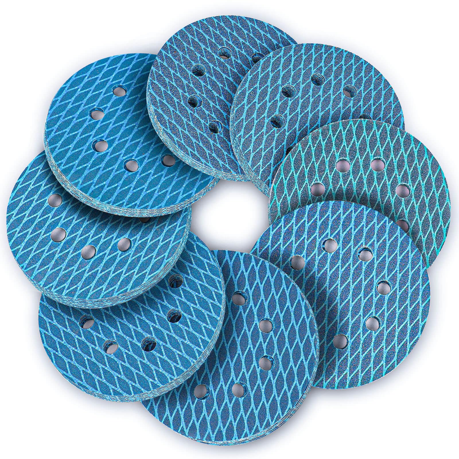 STEBRUAM 125mm Sanding Discs Pads, 64Pcs Diamond Shape Sand Paper 5 Inch Zirconia Hook and Loop Sanding Pads 60/80/120/150/180/240/320/400 Grits Sand Paper for Random Disc Sanders & Orbital Sander — image 1