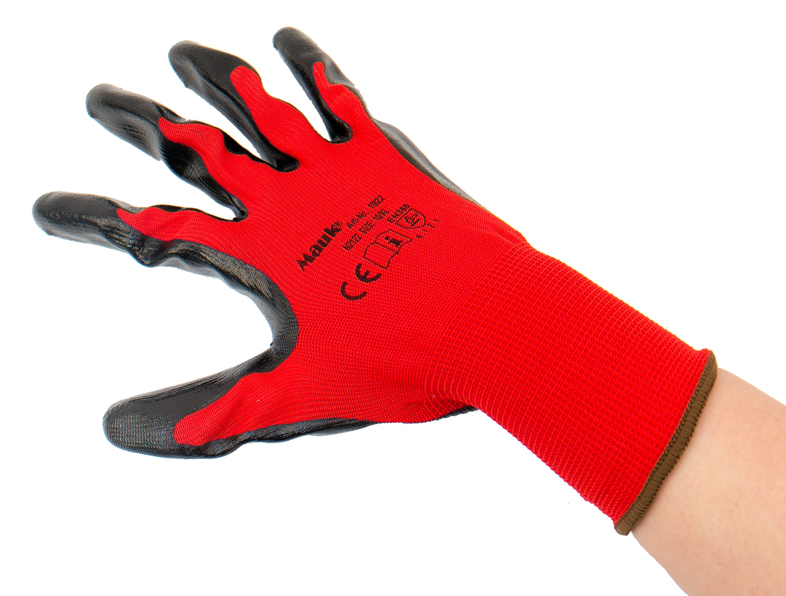 Mauk 1924 (12 Pair) Gloves Polyester Black Green Matt Coated PU 2, Pack of 12, Multi-Colour