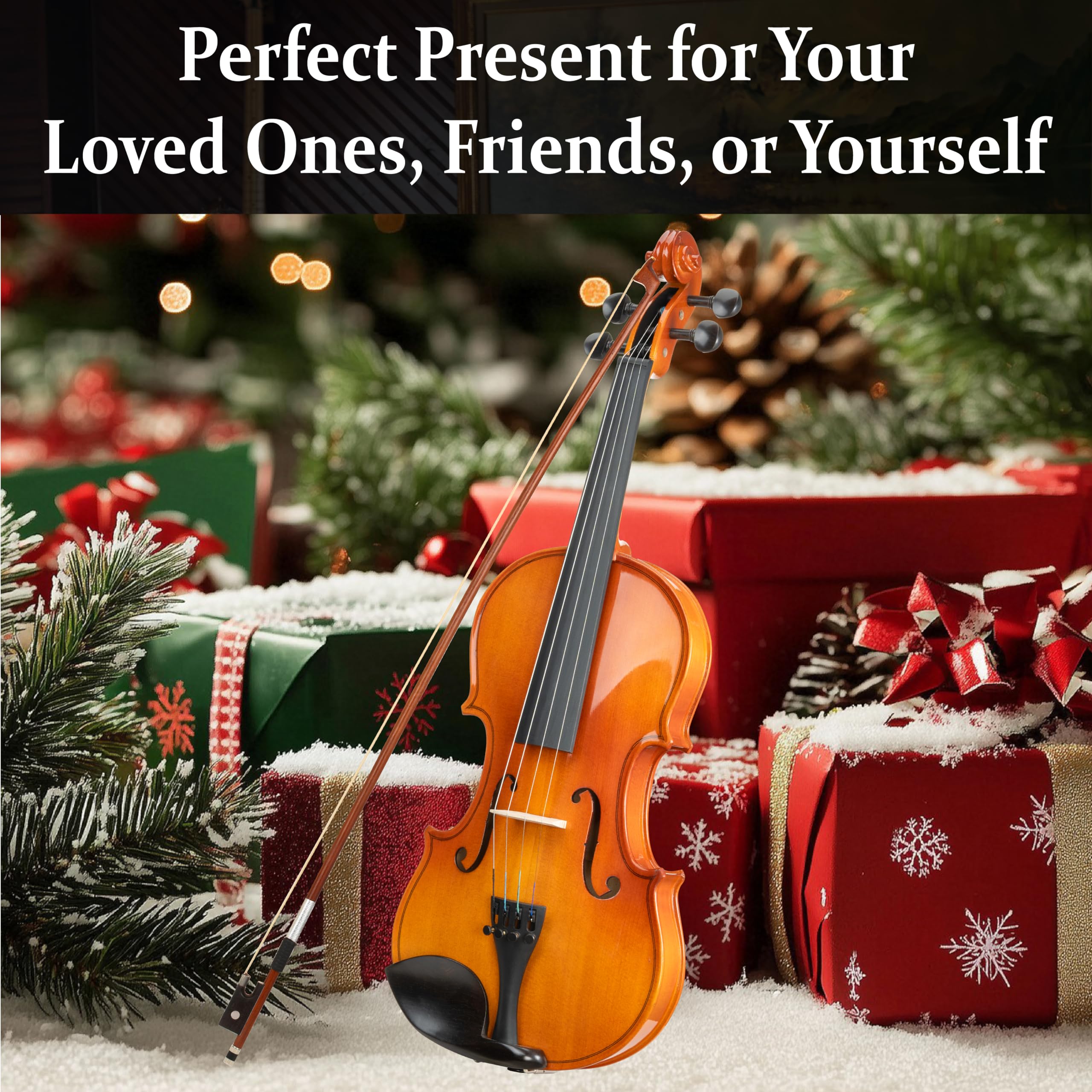 Mendini by Cecilio Violin 4/4 Full Size Set For Beginners - Hand Carved Acoustic Violins Set - Fiddle Solidwood Kit with Hard Case, Two Bows, Tuner, Rosin, Shoulder Rest, Extra Strings, Lesson Book