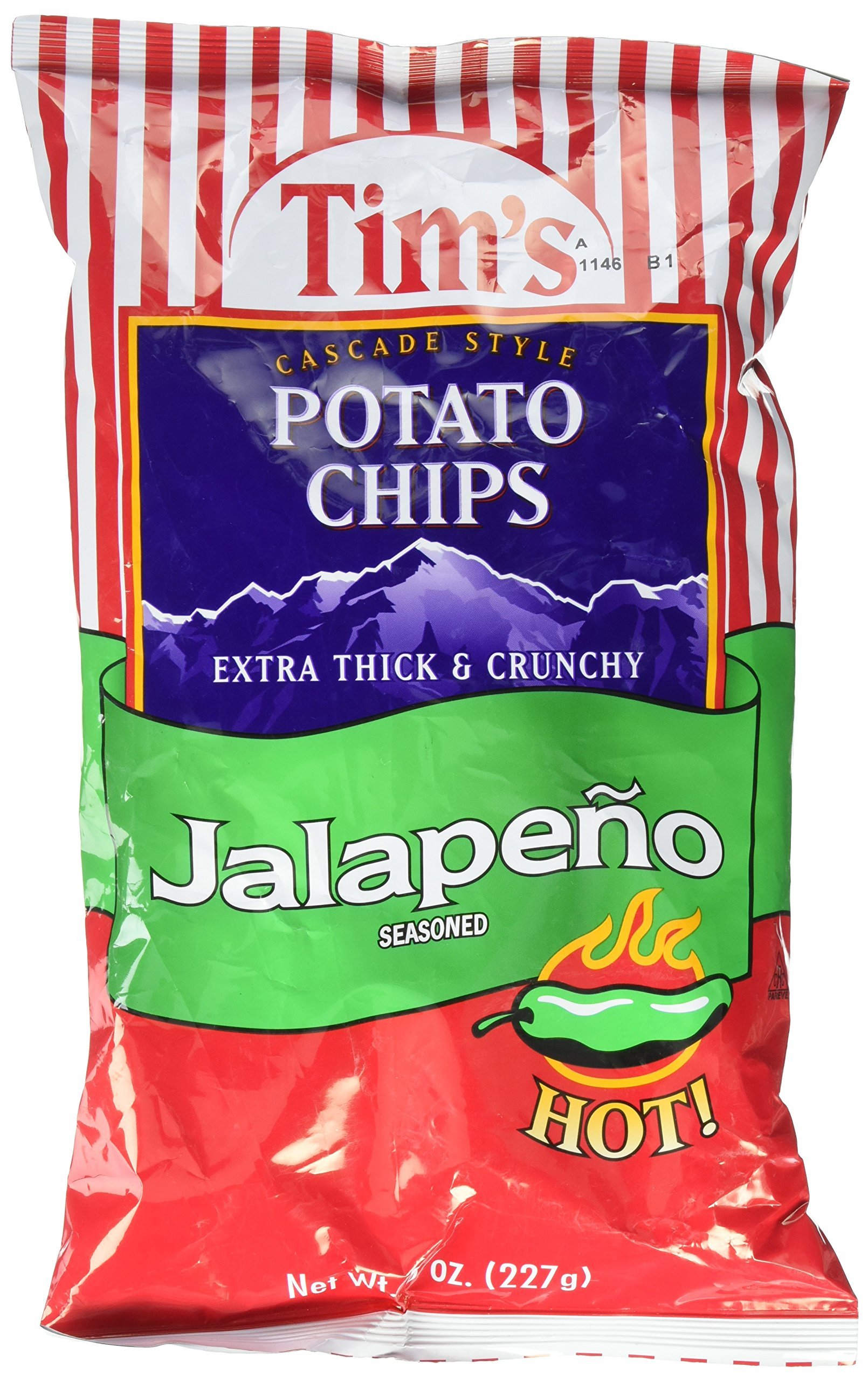 Tim's Cascade Style Potato Chips, Jalapeno, 16 Ounce