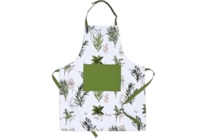 AMOUR INFINI Aprons for Women Adjustable Strap with Waist Ties Aprons for Baking, Cooking, Gardening Cotton Washable, Reusable Spring Apron (27.5 x 33 Inches - Herb Garden)
