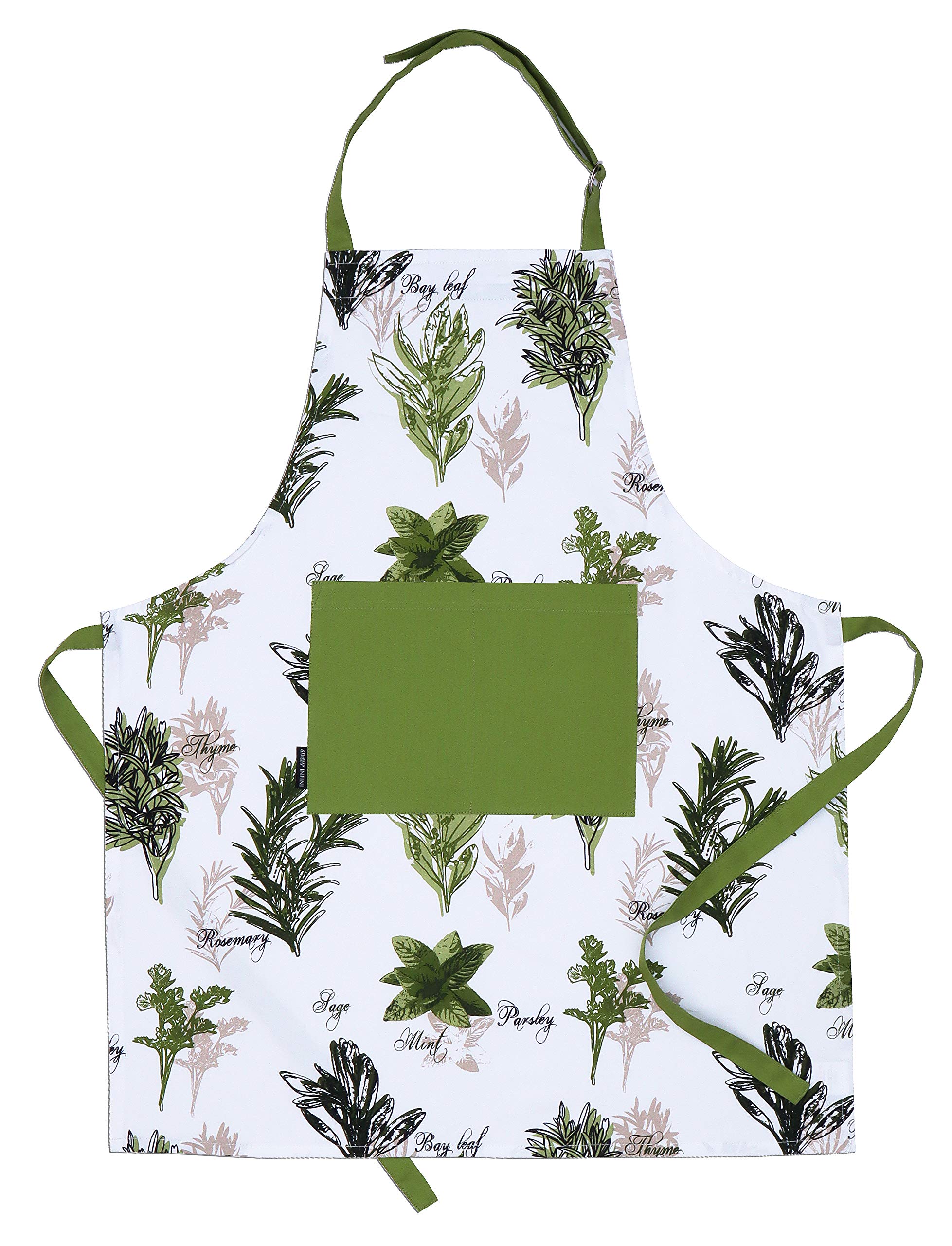 AMOUR INFINI Women's Kitchen Apron Herb Garden | 70 x 85 cm | 100% Natural Cotton | Womens Apron for Cooking, Baking, Gardening | Convenient Pockets and Adjustable Strap at Neck & Waist Ties