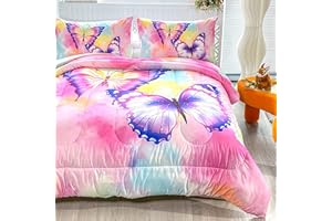 CVHOUSE Butterfly Bedding Set,Butterfly Comforter Twin,Butterfly Comforter Set for Girls Kids Teens,Butterflies Quilt Set with 1 Comforter and 2 Pillow Cases