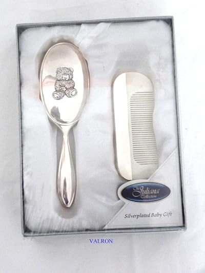 Widdop Bingham Silver Plated Teddy Brush Comb Set Gift Box Baby Newborn
