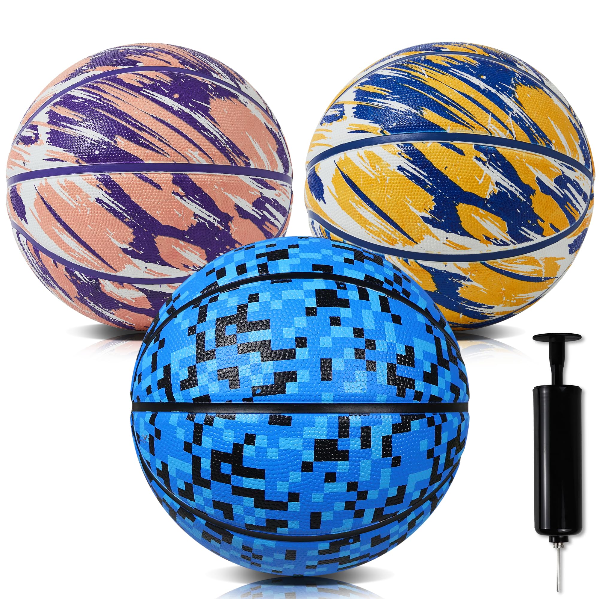 PECOGO Rubber Basketball 3 packs Size 5 27.5" for Indoor Outdoor Game Gym Training Competition Sports Official Basketballs Gift for Kids Boys Girls Youth Adults(With Pump) — image 1