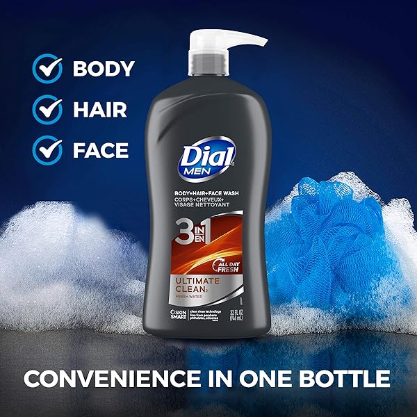 DIAL MEN 3IN1 BODY, HAIR AND FACE WASH, ULTIMATE CLEAN, 32 FL OZ