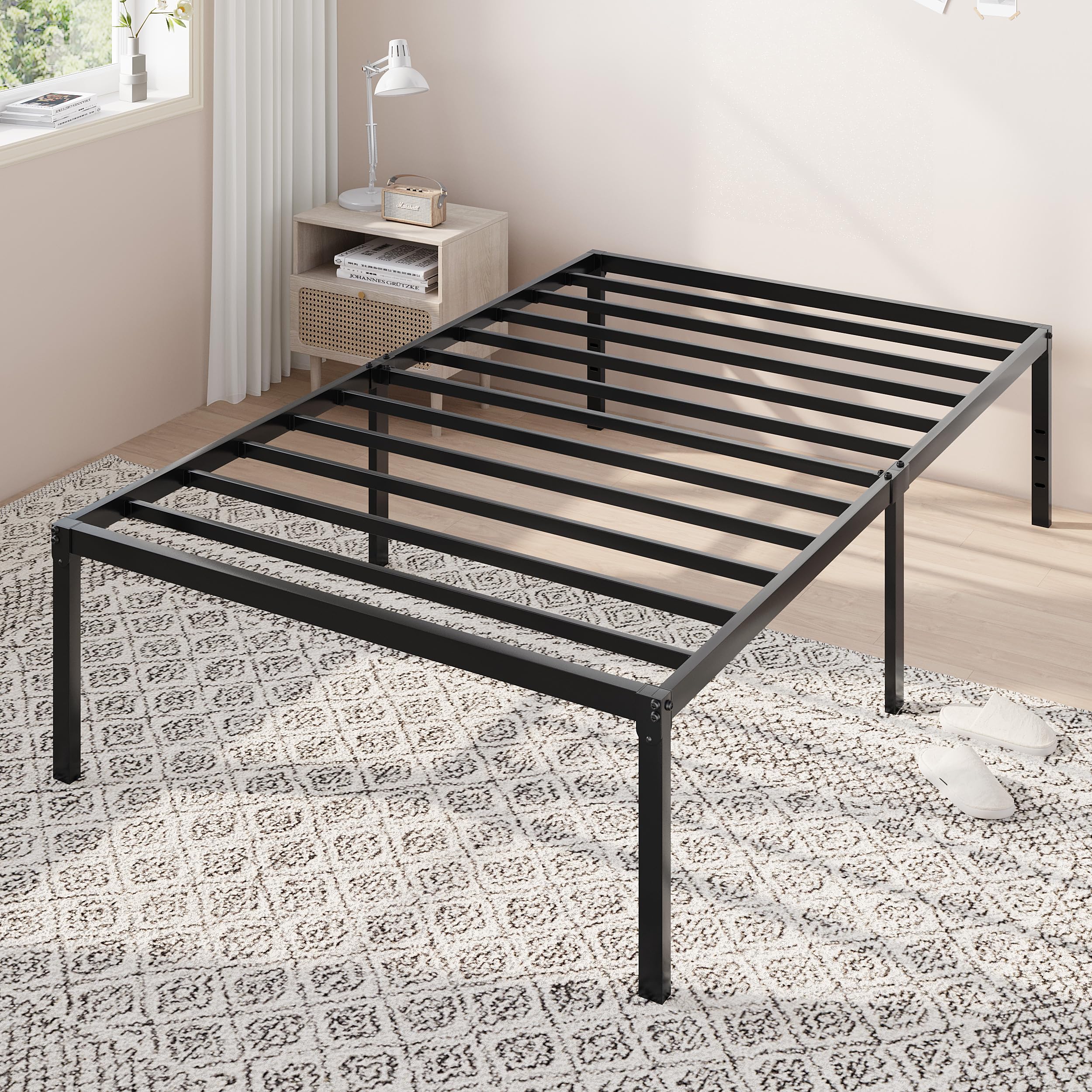 Allewie Twin Bed Frame, 18 Inch Metal Platform Beds with Storage Space, No Box Spring Needed and Easy Assembly, Black