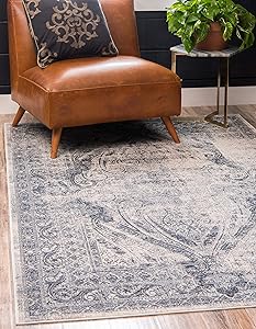 Unique Loom Chateau Distressed Vintage Traditional Textured Area Rug_VIL008, 8 x 10 Feet, Navy Blue/Ivory