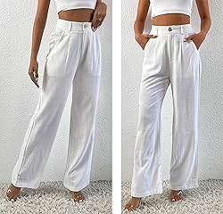 heipeiwa Women's Linen Casual High Waist Wide Leg