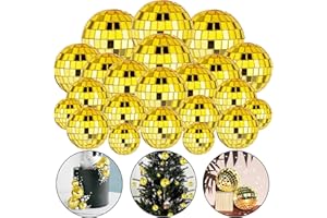 HAVAGDTM 27 PCS Gold Disco Ball Cake Ornaments Reflective Mirror Balls for 70s Disco Themed Party Christmas Tree Decoration