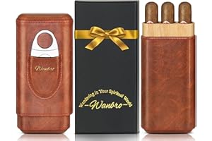wanbro Cigar Case, 3pcs Holder, Cigars Travel Case, Cedar Wood Lined Cigar Humidor with Stainless Steel Cutter, Fashion Christmas gift for men dad