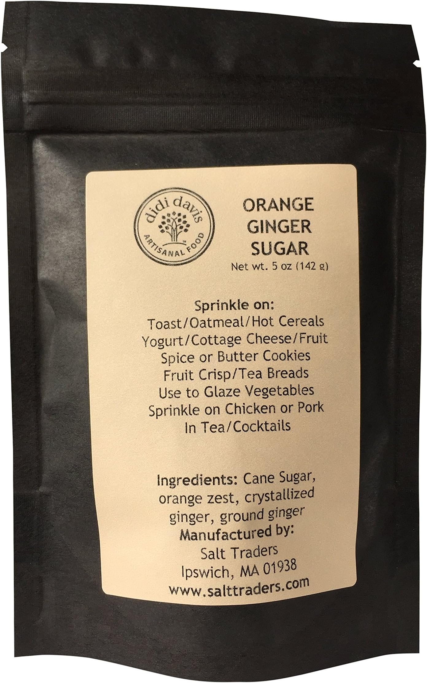Salt Traders Orange Ginger Flavored Cane Sugar - 5 oz Rice Paper Zip Bag