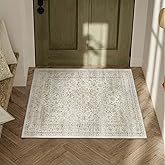 WondRg 2x3 Washable Beige Area Rug Vintage Entryway Kitchen Carpet Non-Slip Soft Low Pile Distressed Indoor Small Throw Rug for Bedroom Bathroom Entrance