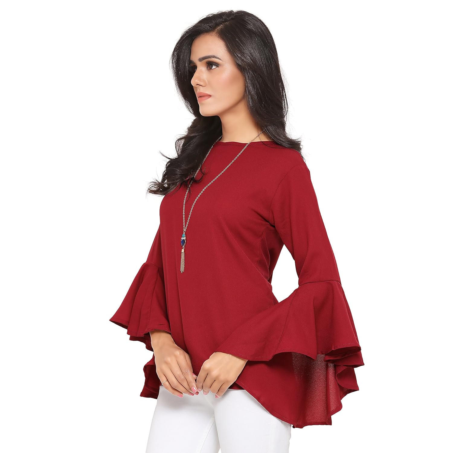 serein women's top (maroon moss top with flute sleeves)
