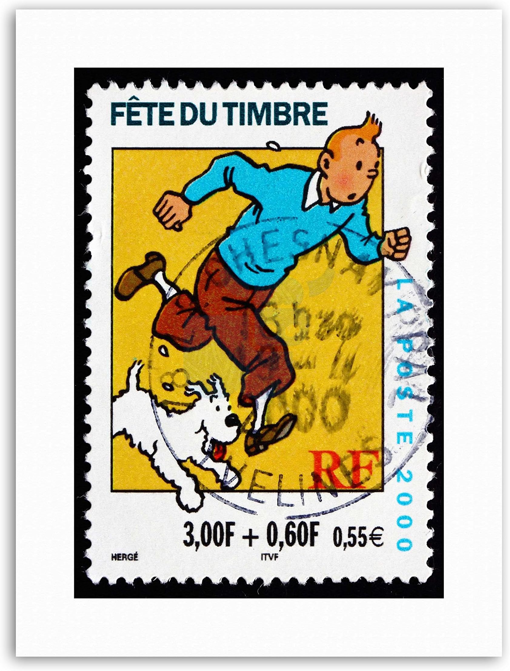 Wee Blue Coo Postage Stamp France 0.55 Euro Tintin Snowy Herge Postmarked Canvas Art Print